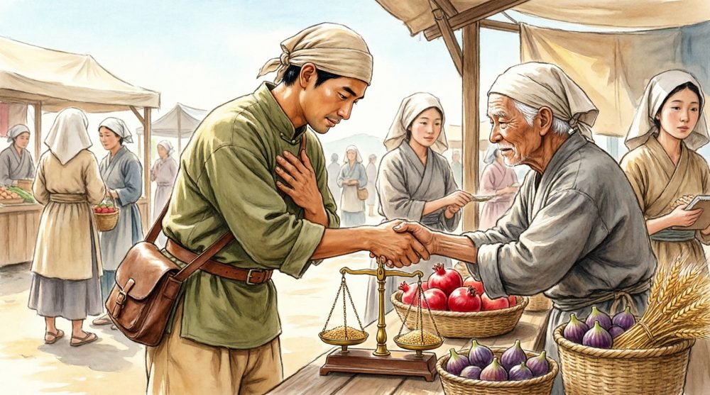 市場で商いをする二人の男