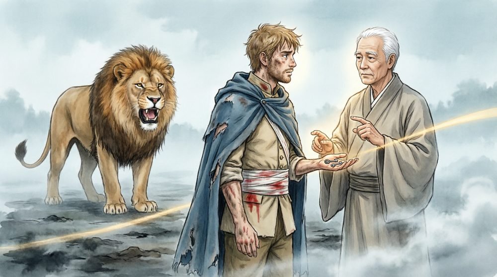 輝かしい人から鍵を受け取る兵士